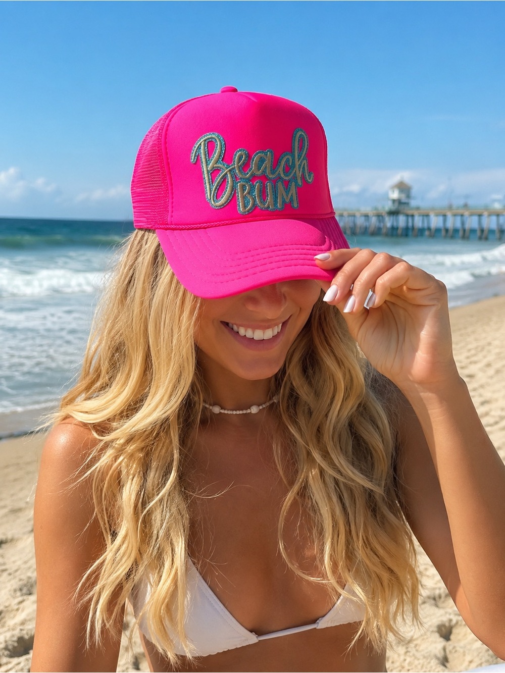 Hot Pink "Beach Bum" Embroidered Trucker Hat